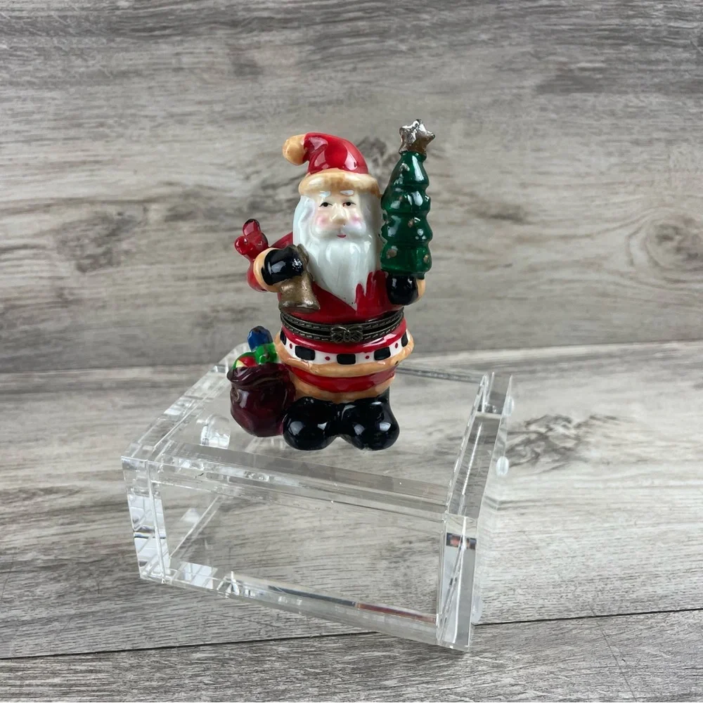 Vintage Santa Claus Hand Painted Trinket Box Ceramic Holding Presents